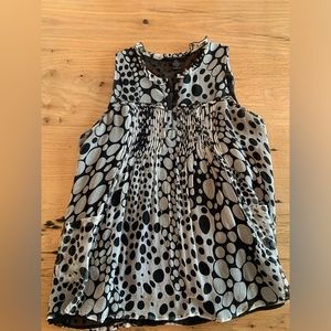 Elena Solano Ruffles Pleats Sleeveless Black White‎ Print Tunic Women’s L Preown